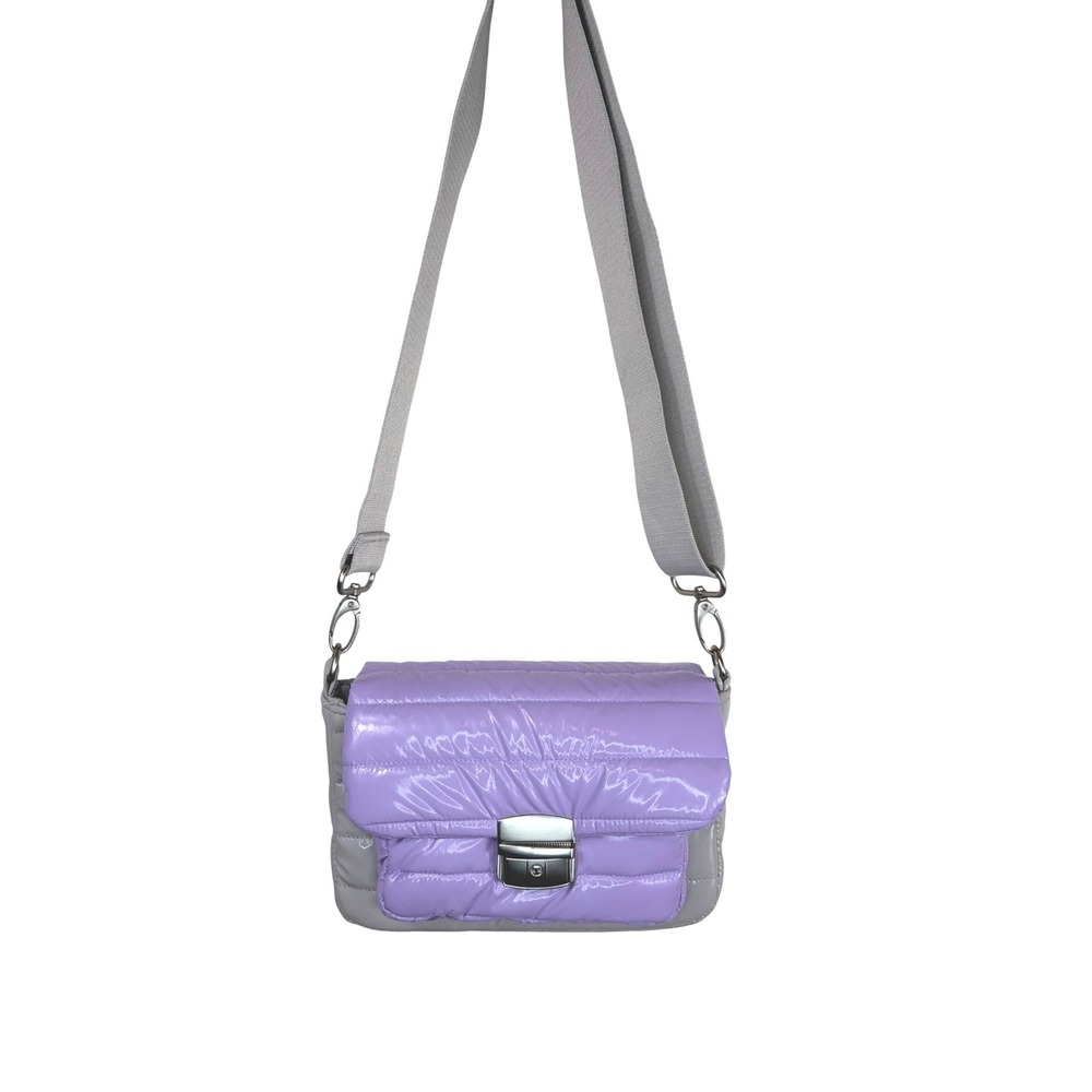 Think Royln Nottingham Quilted Colorblock Crossbody Bag Purple Gray NWOT